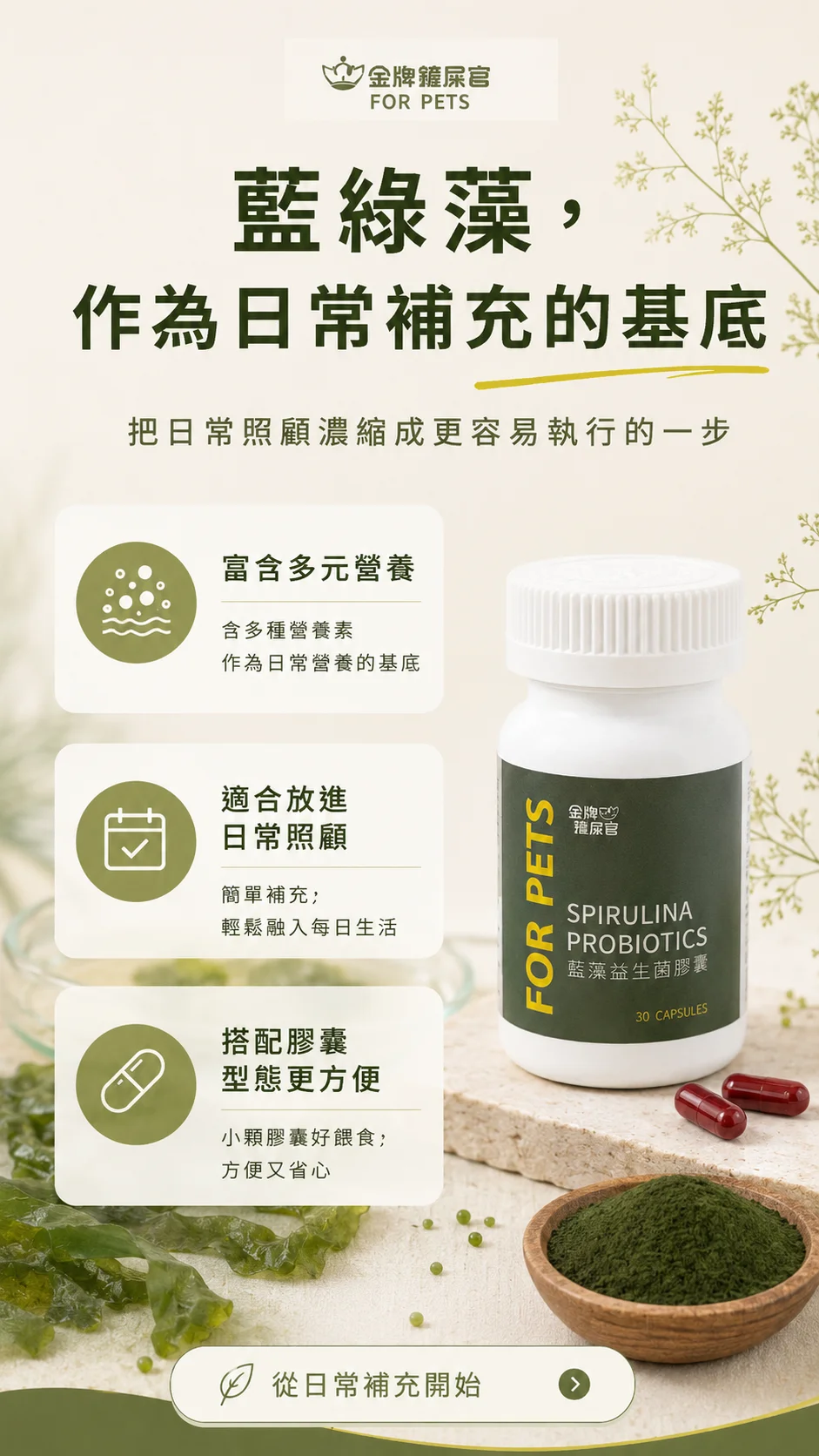藍綠藻，作為日常補充的基底